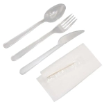 Набор столовых приборов 5 (вилка 180, стол. ложка 180, нож 180, прозр. салфетка, зубоч.)