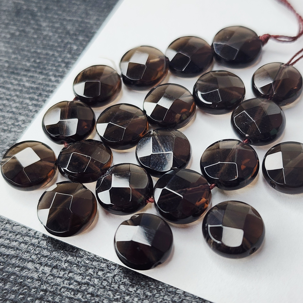 Дымчатый кварц (раухтопаз), монетка огранка, 10мм, штучно