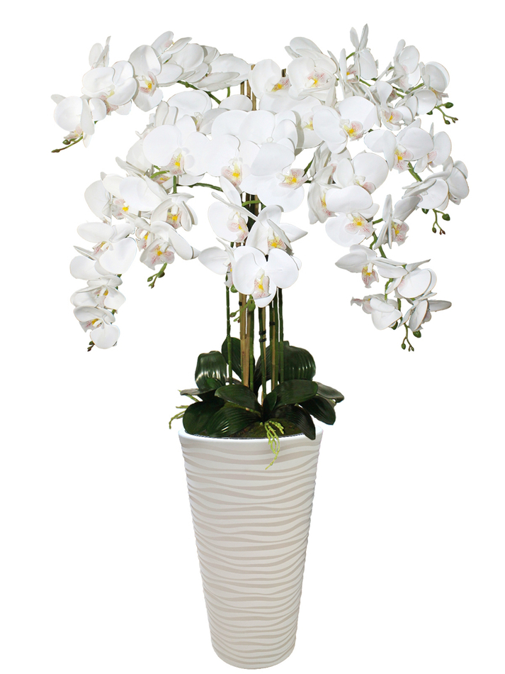 Искусственные Орхидеи белые Люкс 7 веток в напольном кашпо