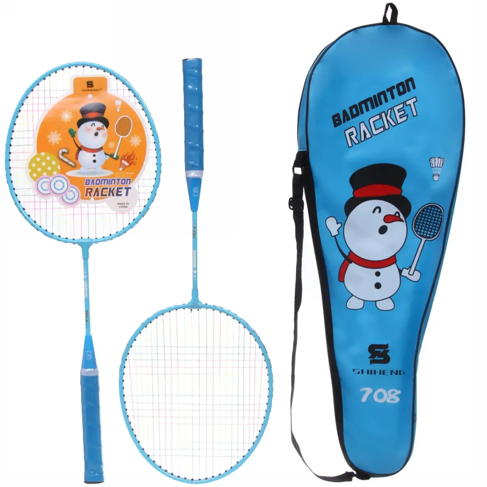 Бадминтон в наборе K-708 3 предмета: 2 металлические ракетки 56 см, чехол (голубой)
