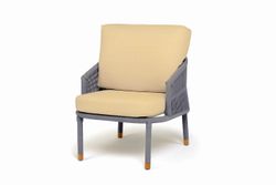 "Верона" кресло плетеное из роупа, каркас алюминий светло-серый (RAL7035) муар, роуп светло-серый круглый, ткань Mossle бежевая