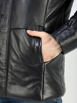 Куртка зимняя кожаная с капюшоном пуховик