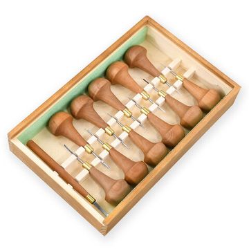 Набор для резьбы по дереву, ПЕТРОГРАДЪ, N17/ш, 12 предметов, штихельные рукояти