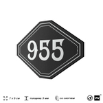 Номерок на дверь квартиры 955, для кабинета, офиса, шильдик 9 х 7 см, черный, Айдентика Технолоджи