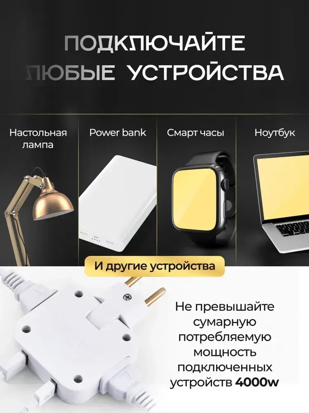 Тройник для розетки плоский поворотный, USB разветвитель 180 градусов, сетевой фильтр