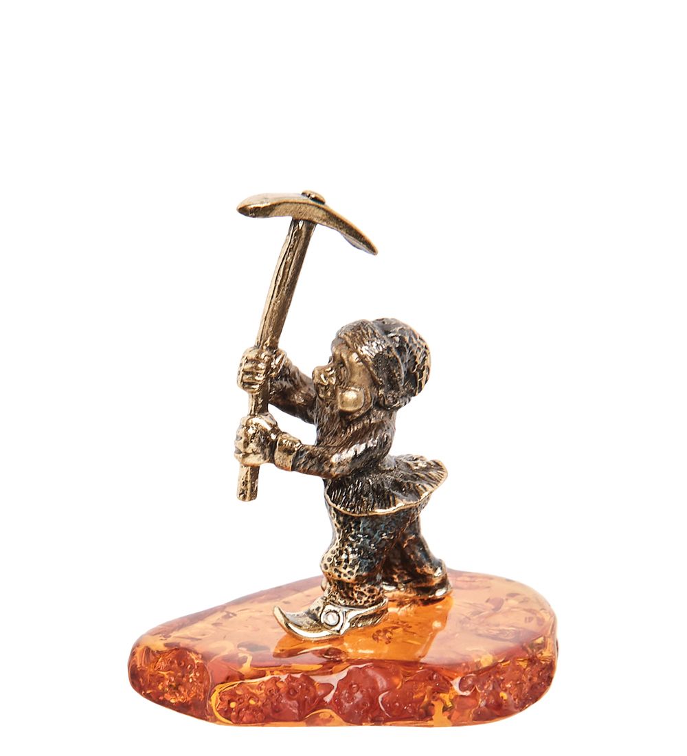 AM-1513 Фигурка «Гном с киркой» мал. (латунь, янтарь)