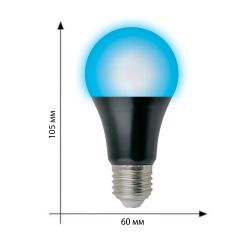 LED-A60-9W-UVAD-E27-FR PLZ07BK Лампа светодиодная ультрафиолетовая для дискотек . Спектр UVA 410нм. Картон. ТМ Uniel