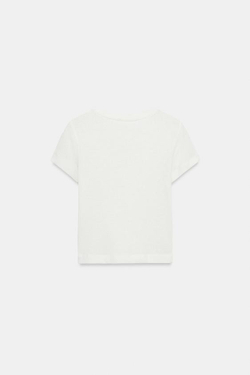ZARA ФУТБОЛКА В СТИЛЕ РУСТИК С КОРОТКИМИ РУКАВАМИ, БЕЛЫЙ