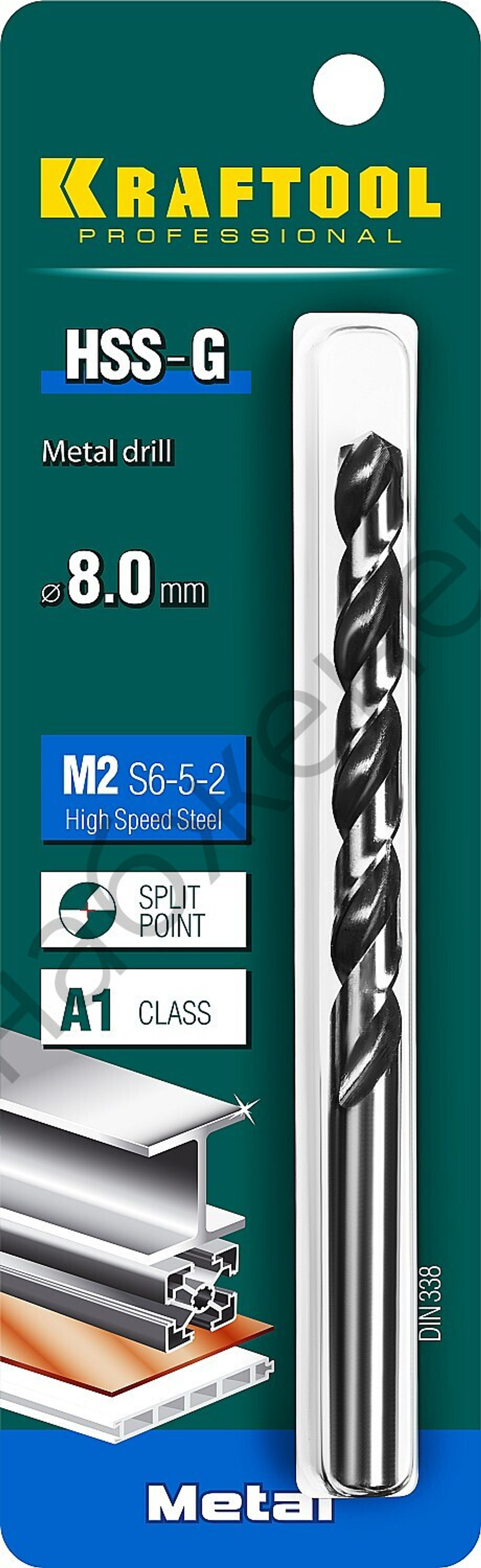 KRAFTOOL HSS-G 8.0 х117мм, Сверло по металлу HSS-G, сталь М2(S6-5-2)