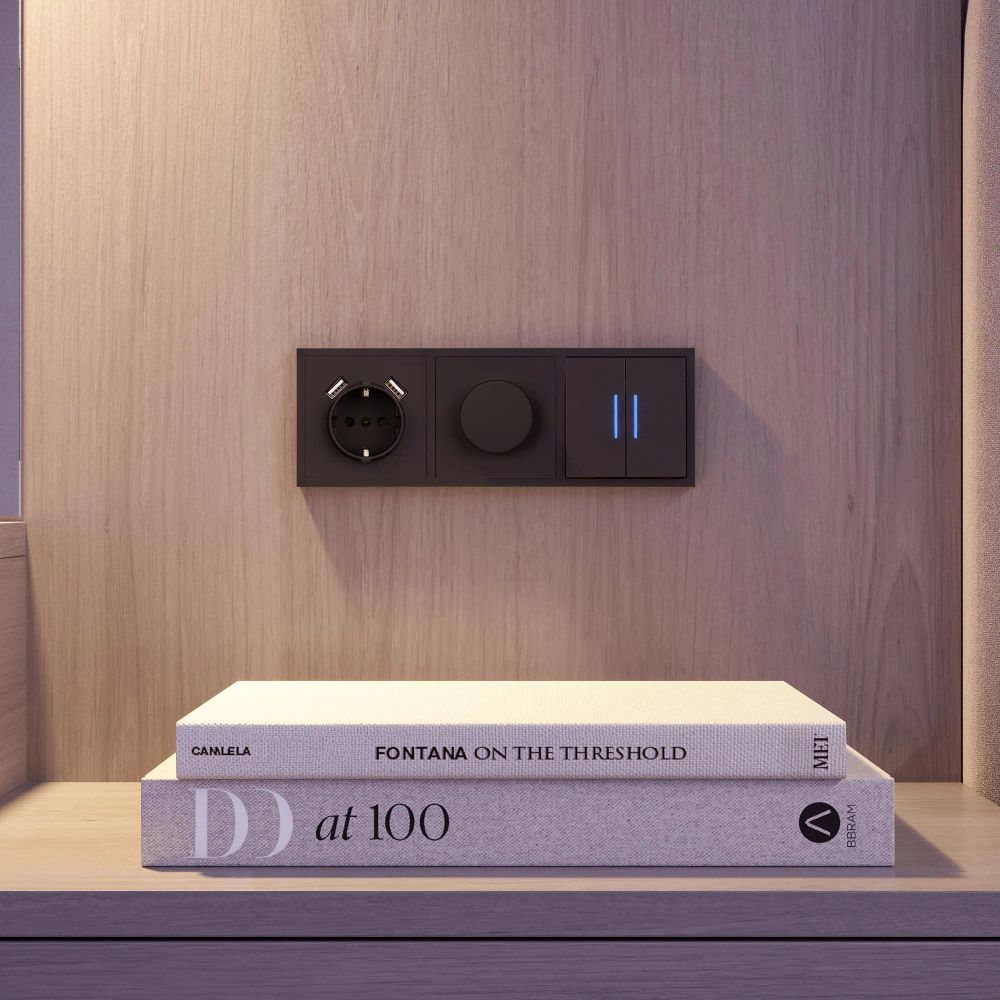 Механизм выключателя двухклавишный непроходной LED SWT-NOBE-MK02-SFPL-L-BK (230V, 10A) (Arlight, Черный оникс) 054264