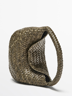Massimo Dutti Мини-сумока из плетеной кожи наппа, хаки