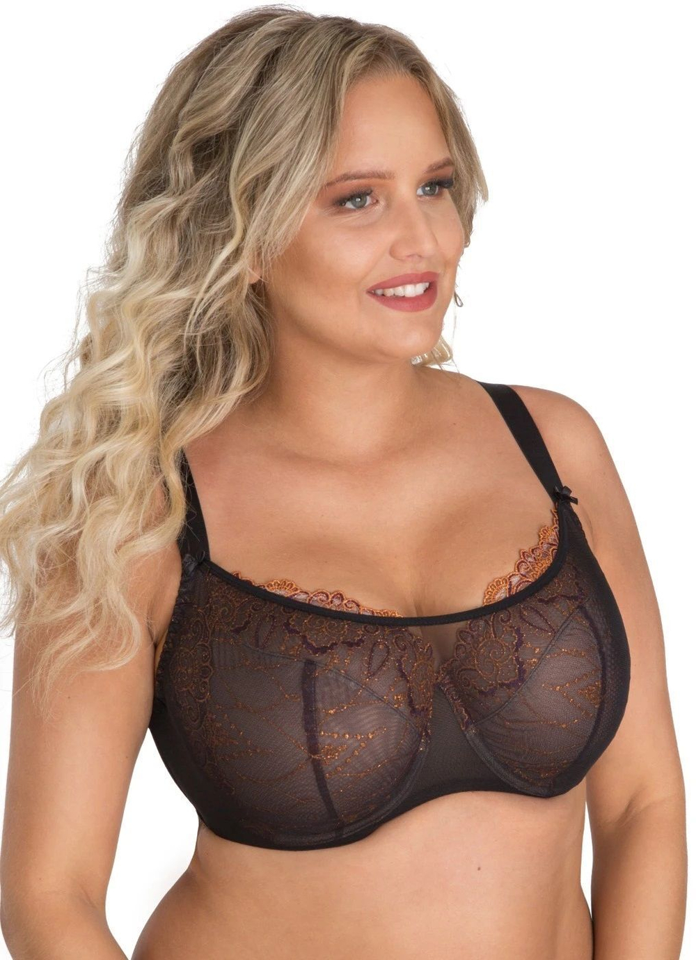 Бюстгальтер-топ plus size с изысканной вышивкой нитями с люрексом (Размер: 100E) (Цвет: черный)