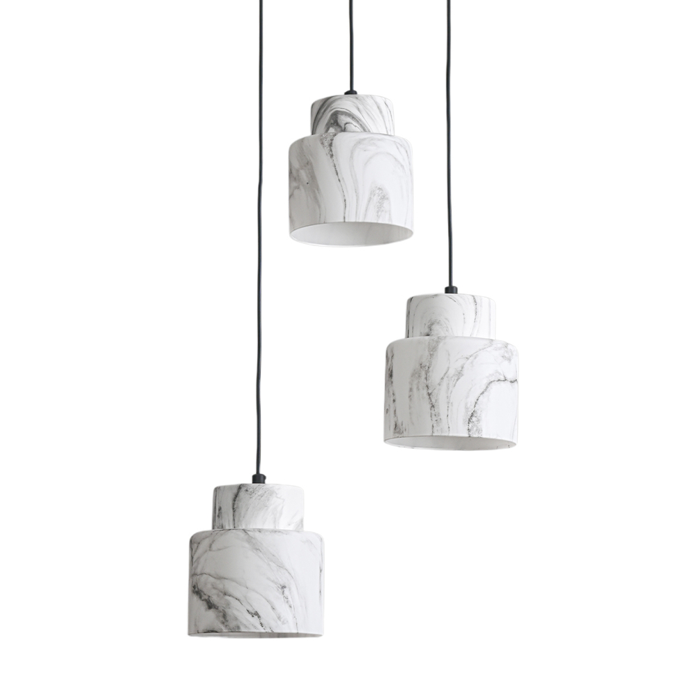 Подвесной светильник 3x60Вт Е27, металл/стекло, черный, плафон белый мрамор