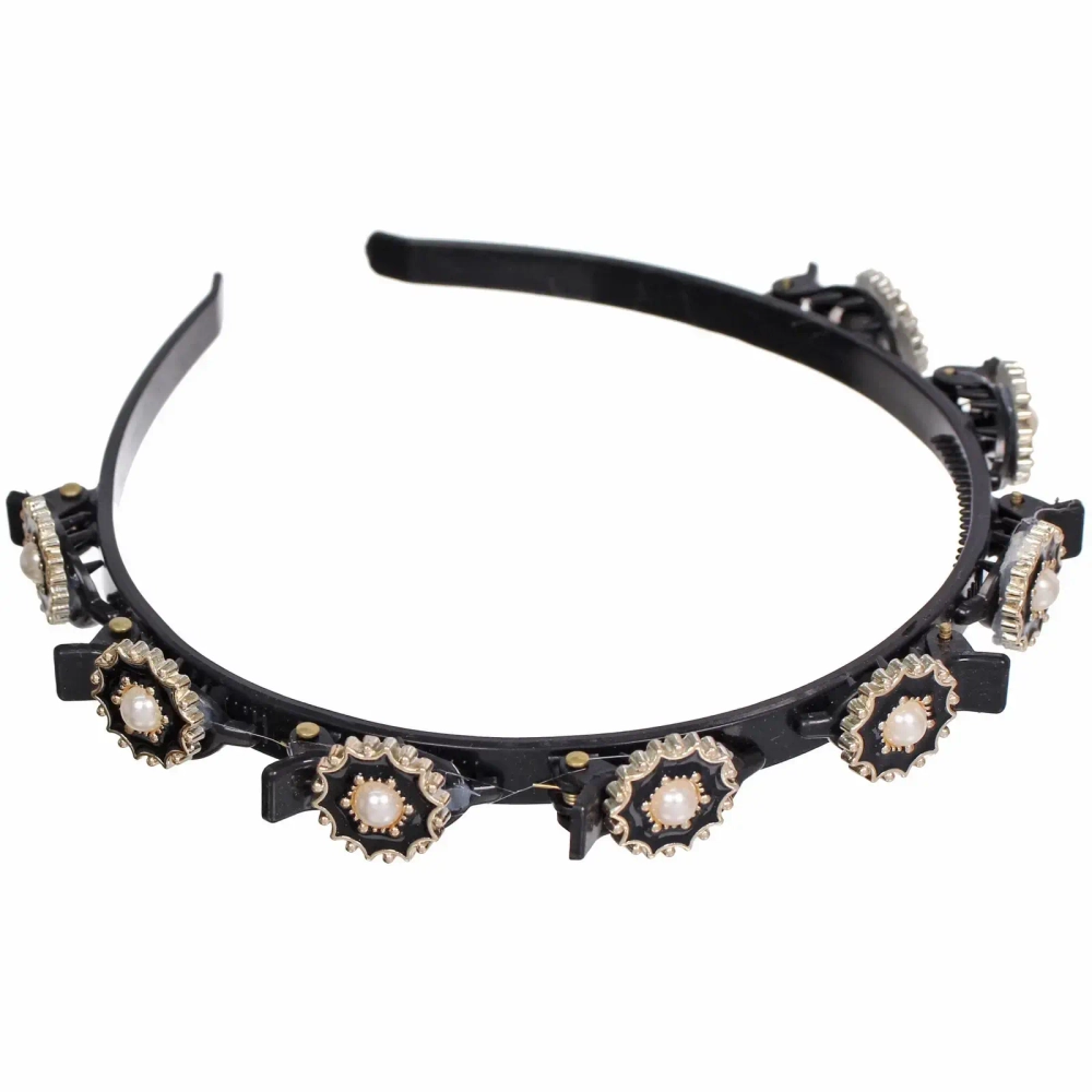 Ободок для волос «ФАНТЭН», жемчужинки, цвет чёрный, 1.5см (Стикер на вложение 12шт)