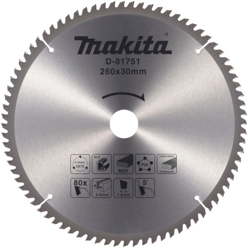 Диск п/п Makita 260*30*2.6/1.8*80T   (D-81751) универсальный