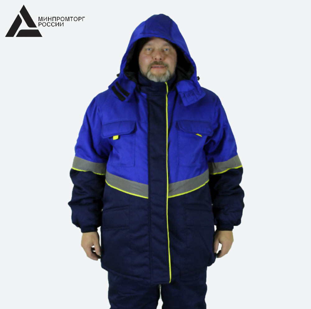 Куртка зимняя мужская «СЕВЕРНАЯ ШИРОТА» цв.синий/васильковый БОЛЬШОЙ РАЗМЕР
