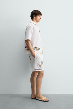 ZARA ШОРТЫ RELAXED FIT С КОНТРАСТНОЙ ВЫШИВКОЙ, ЭКРЮ