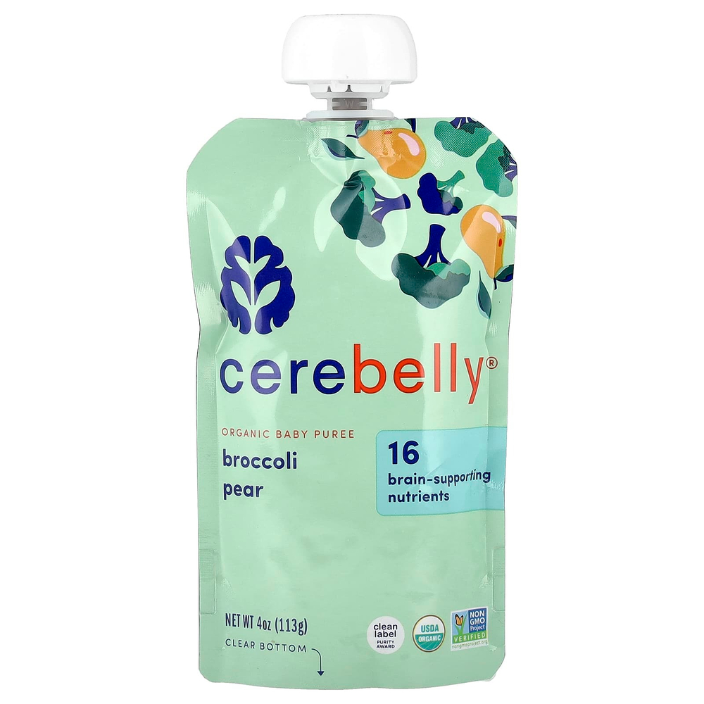Cerebelly, органическое детское пюре, брокколи и груша, 6 паучей по 113 г (4 унции)