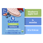 Gerber, органические прорезыватели, вафли для нежного прорезывания зубов, для детей от 7 месяцев, голубика, яблоко и свёкла, 12 пакетиков по 2 шт. в индивидуальной упаковке по 4 г (0,14 унции)