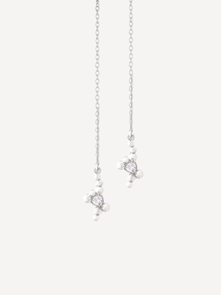 Серьги-продёвки из серебра со вставками из бесцветных фианитов