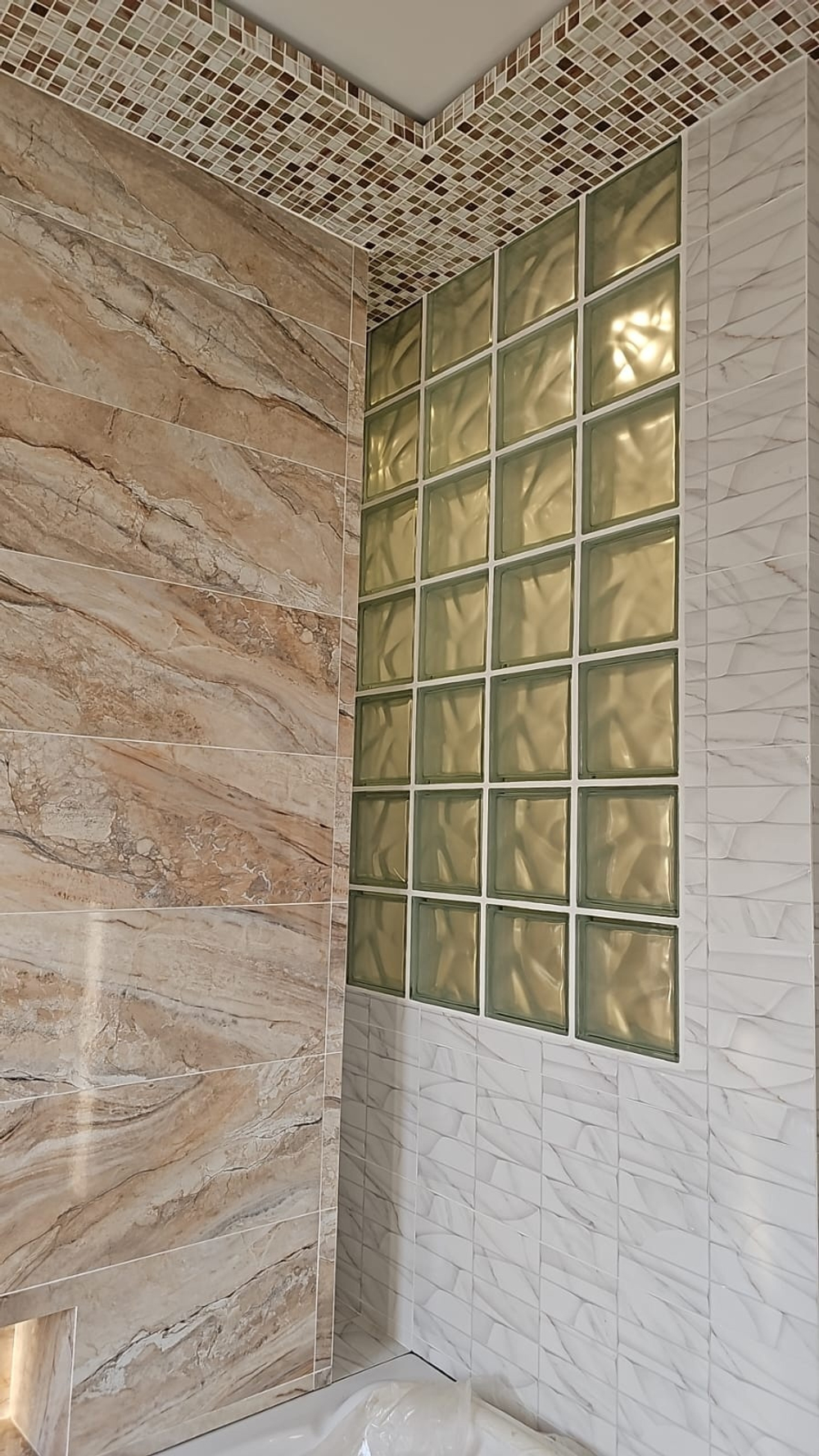 Стеклоблок перламутровый золотой волна Vitrablok 19х19x8