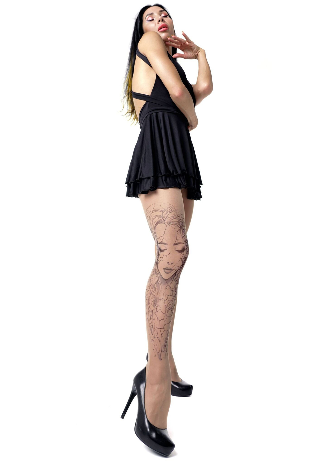 Колготки +size с принтом в виде скульптуры девушки (Размер: XL-XXL-XXXL) (Цвет: бежевый)