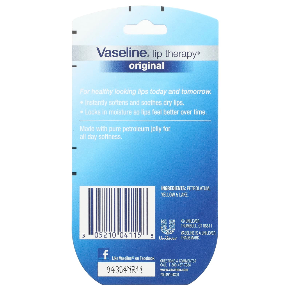 Vaseline, Lip Therapy®, оригинальный бальзам для губ, 2 шт. В упаковке, 7 г (0,25 унции)
