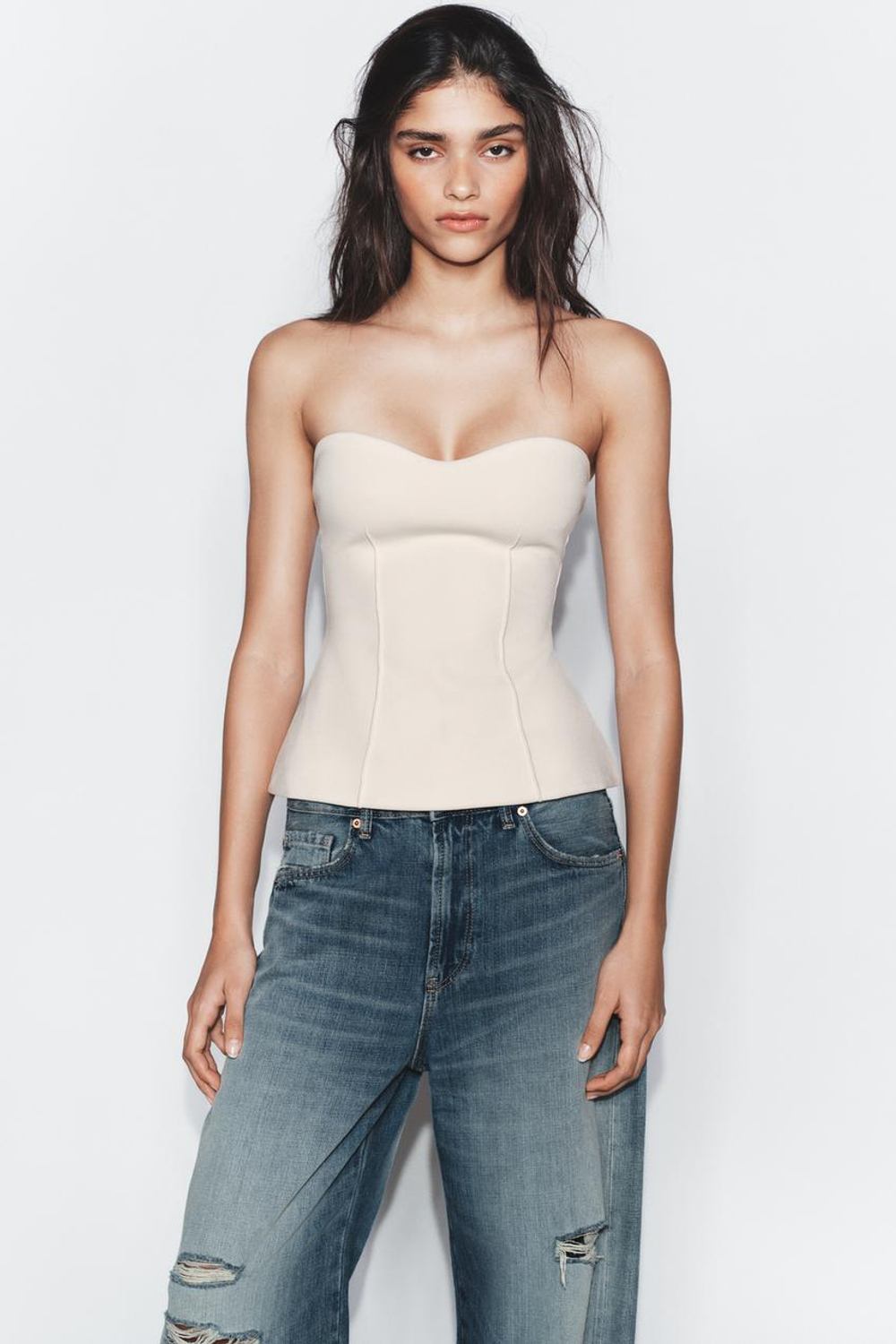 ZARA ТОП БАНДО С ВЫРЕЗОМ СЕРДЕЧКОМ, ЭКРЮ