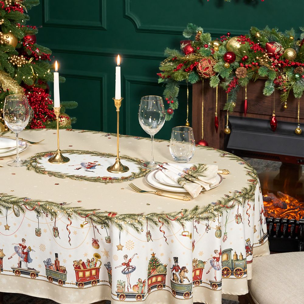 СКАТЕРТЬ ОВАЛЬНАЯ "ЩЕЛКУНЧИК" ,140Х180СМ ,БЕЖЕВЫЙ, 100% ХЛОПОК ,ТВИЛ