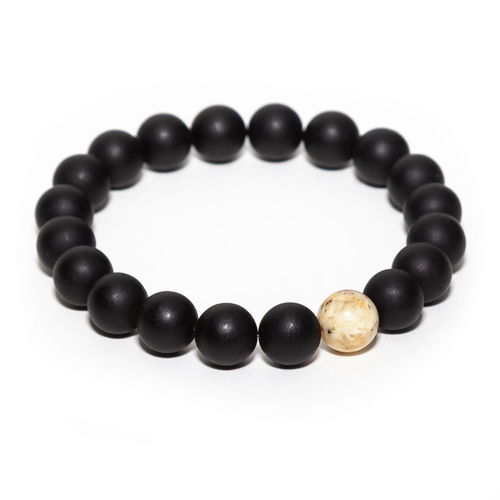 Браслет из натурального матового янтаря мужской, бусины 8 мм.