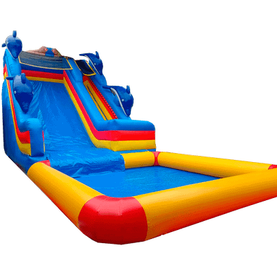 Надувная водная горка с бассейном «Дельфины» 15*6*8 м