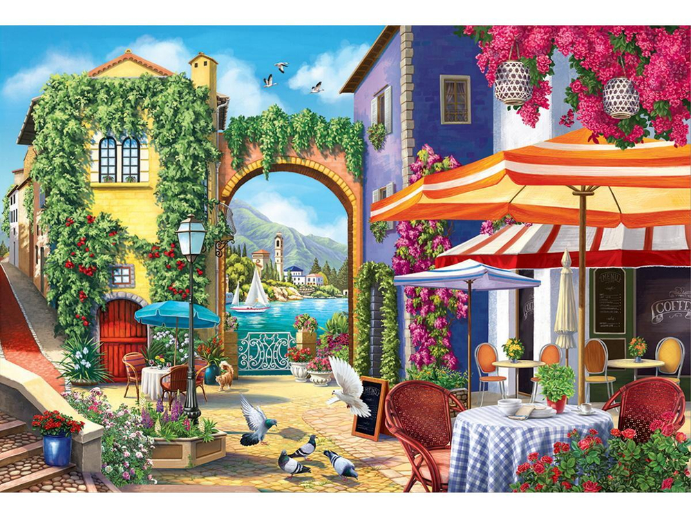 Алмазная мозаика 22х32см. "Кафе на набережной" с полн.заполнен.на подрам. 30цв. (Арт. НД-8539)