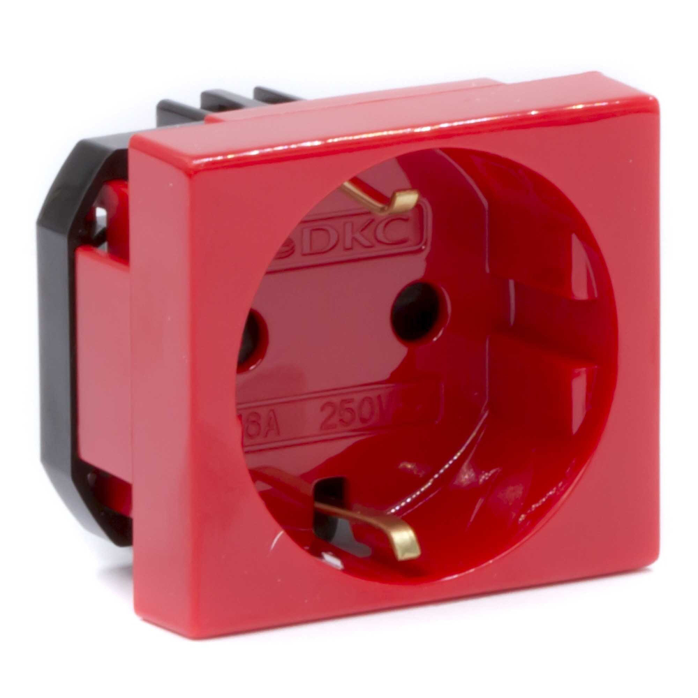 Розетка силовая 2Р+Е, со шторками, «Viva», 2 мод., красная DKC