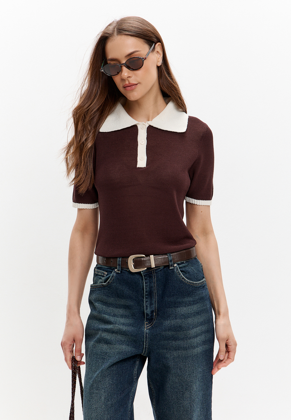 Поло с контрастным воротником