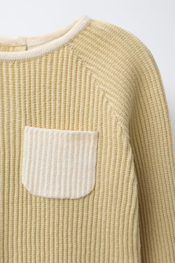 ZARA ДЖЕМПЕР С КОНТРАСТНОЙ ОТДЕЛКОЙ, СВЕТЛО-ОЛИВКОВЫЙ