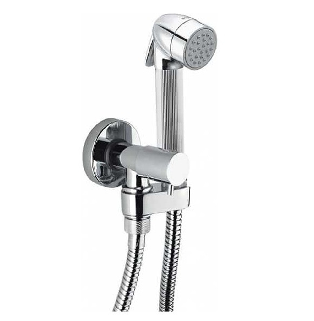 Bossini Nikita-Gom гигиенический комплект: запорный вентиль держатель для душа, душ с кнопкой подачи воды, шланг 1250 мм, цвет хром