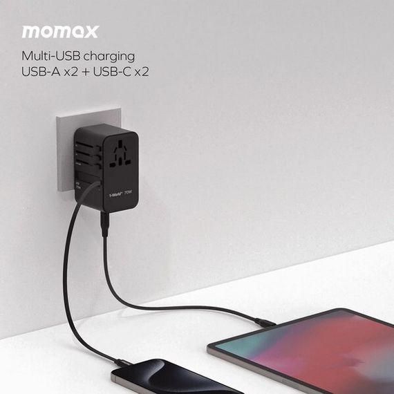 Универсальное сетевое зарядное устройство Momax UA18 1-World+ 70W GaN Tech 3-Port+AC