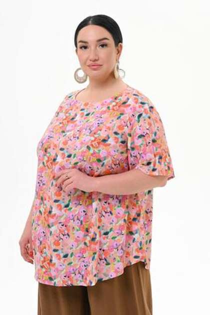 Блуза прямого силуэта из штапеля, принт Розы