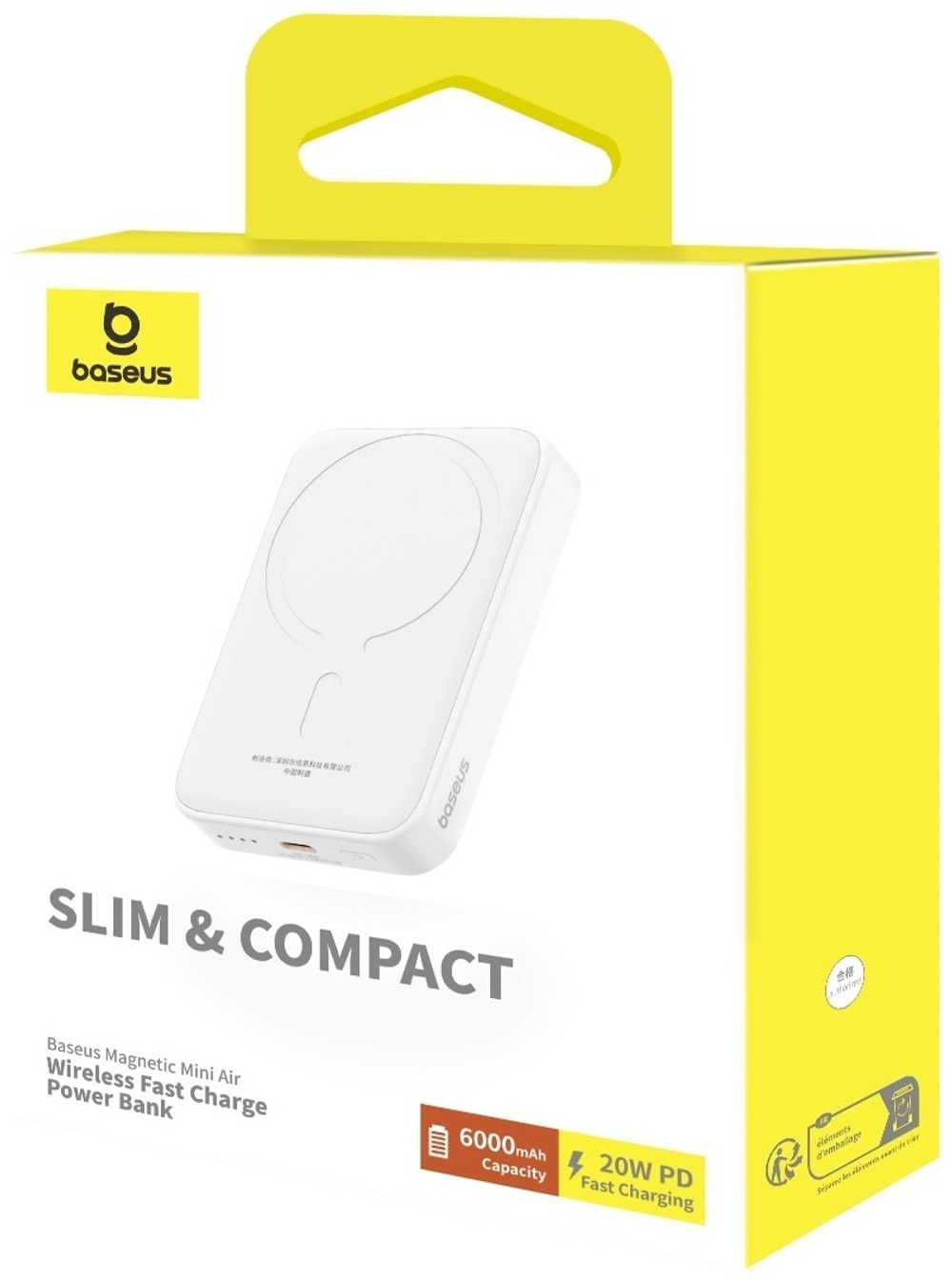 Внешний аккумулятор Baseus Magnetic Mini Air C+Qi 20W P10059002223-00 6000 мАч белый