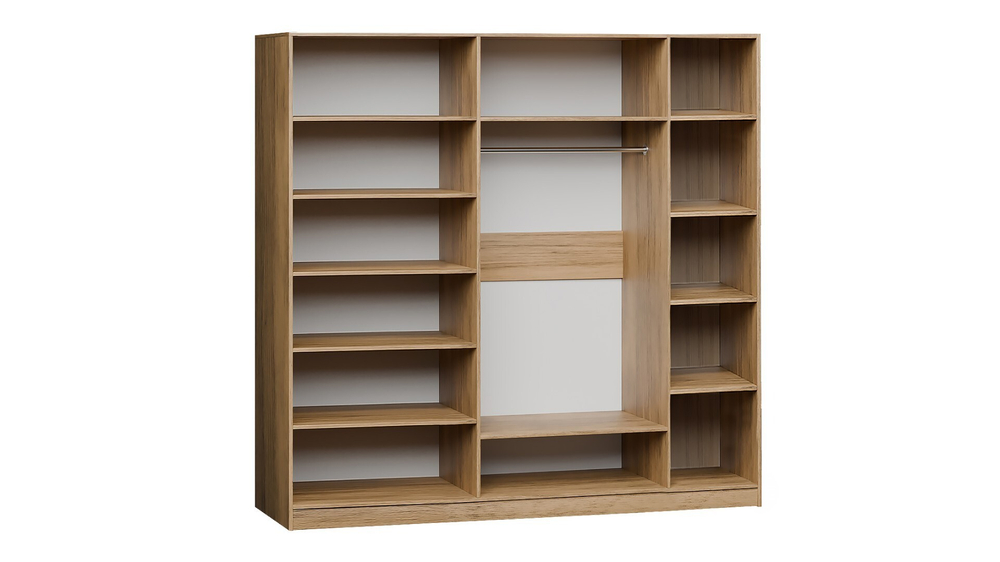 Шкаф Агератум МДФ четырехсекционный с антресолью и стеллажом Лайн керамика (0,27) А10032 матовая - Дуб Сонома 3025  220*60*260