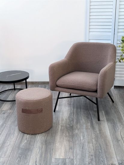 Пуф для гостиной HARTA NINI-02 Тауп, teddy  / TKS-03 темно-коричневый, экокожа