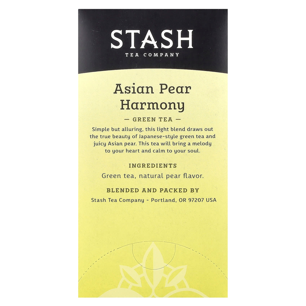 Stash Tea, зеленый чай, азиатская груша, 18 чайных пакетиков, 34 г (1,1 унции)