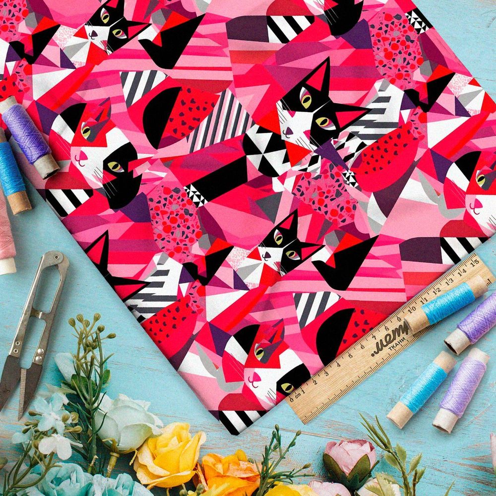 Ткань премиум дюспо графические коты