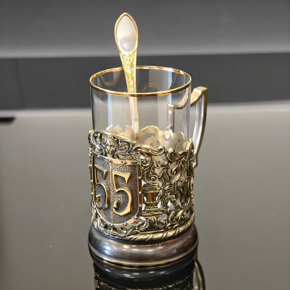 Подстаканник литье Юбилей 55 лет в подарочном футляре