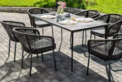 "Малага" обеденная группа на 6 персон со стульями "Марсель", каркас темно-серый, роуп темно-серый