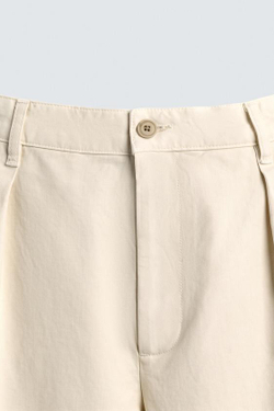 ZARA БРЮКИ RELAXED FIT СО СКЛАДКАМИ LIMITED EDITION, ЖЕЛТОВАТО-БЕЛЫЙ