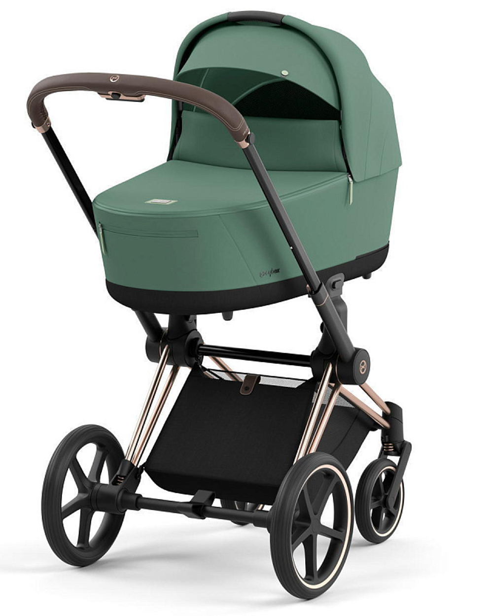 Коляска 3 в 1 Cybex Priam IV Rosegold complete и автокресло Cloud T i-Size Cozy Beige Plus Leaf Green