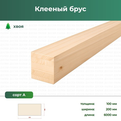Клееный брус Хвоя, 100×200×6000 мм, сорт А
