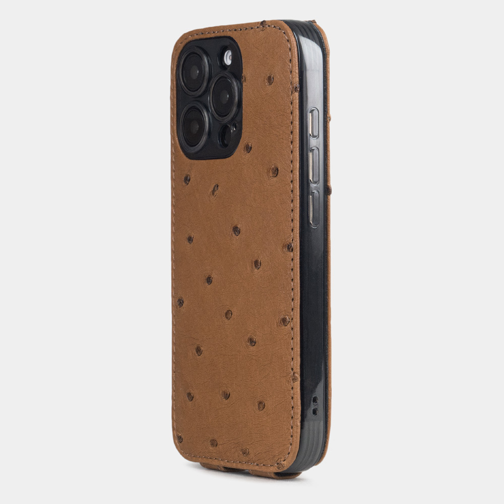 Кожаный чехол для iPhone 16 Pro, страус цвета карамель