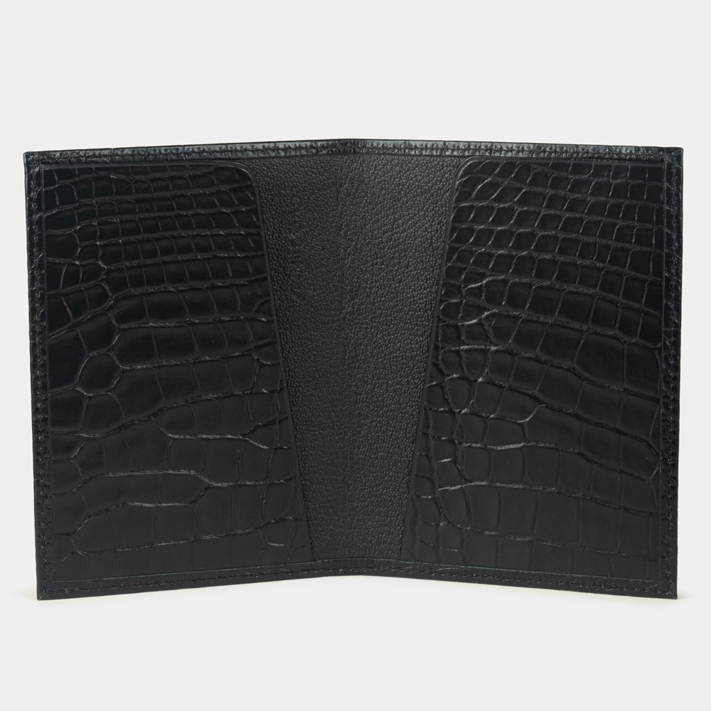 Кожаная обложка для паспорта, аллигатор черного цвета